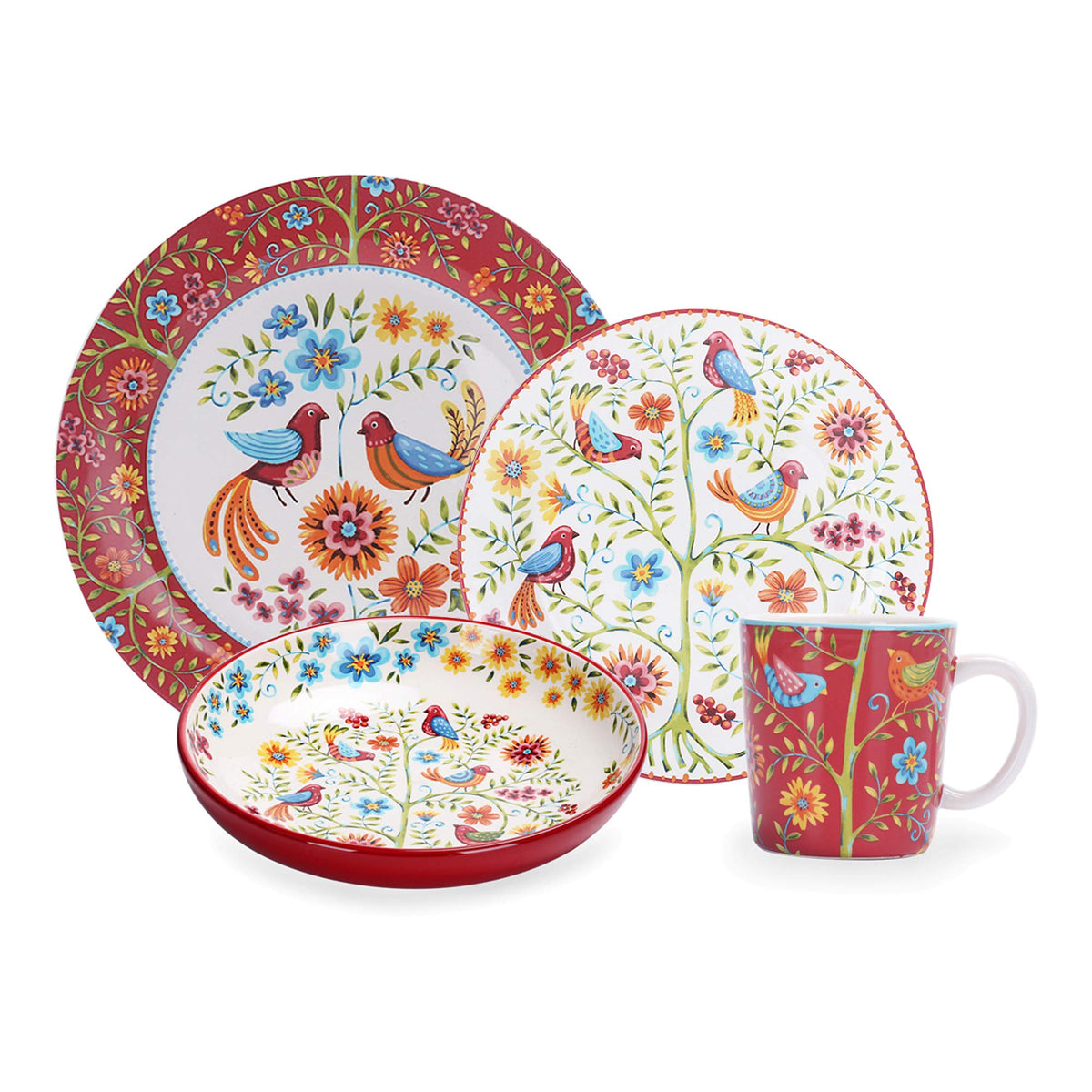 Red Ceramic 16 pcs Dinnerware Set, Service for 4 E314