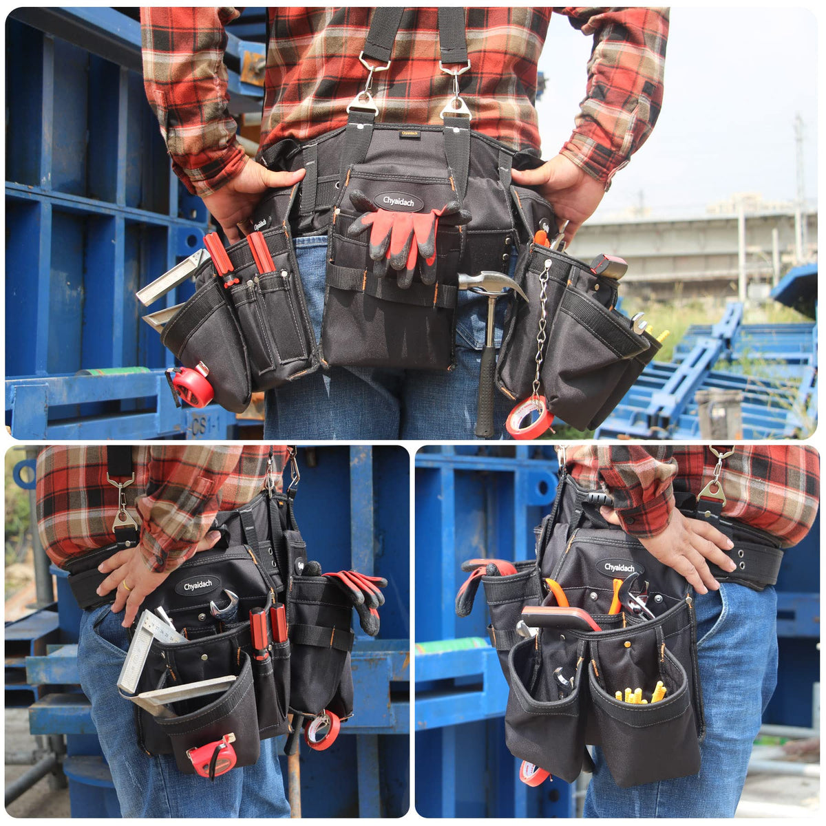 16-Pockets Adjustable Tool Belts with Suspenders N10055