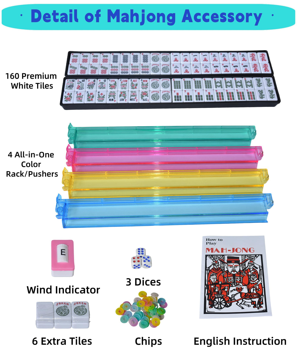 American Mahjong Set with 166 White Tiles and 4 Racks P179