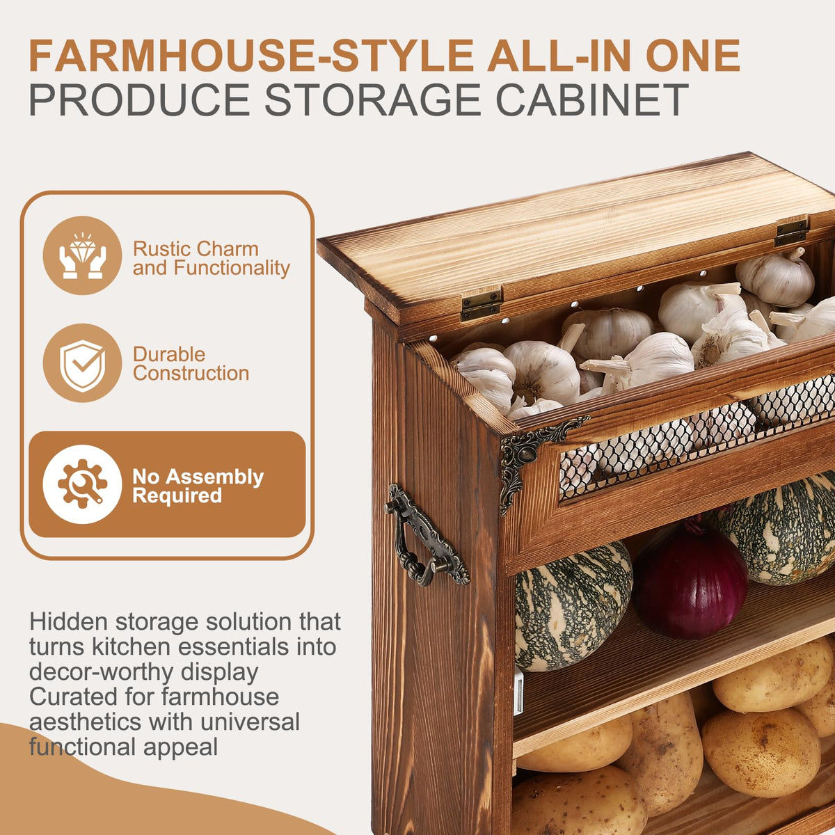 Potato and Onion Storage Bin Wooden Storage Box V615428