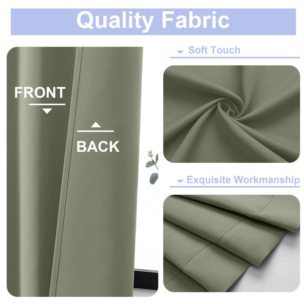 Sage Green Blackout Curtains, 72 Inch, 2 Panels Set Y895