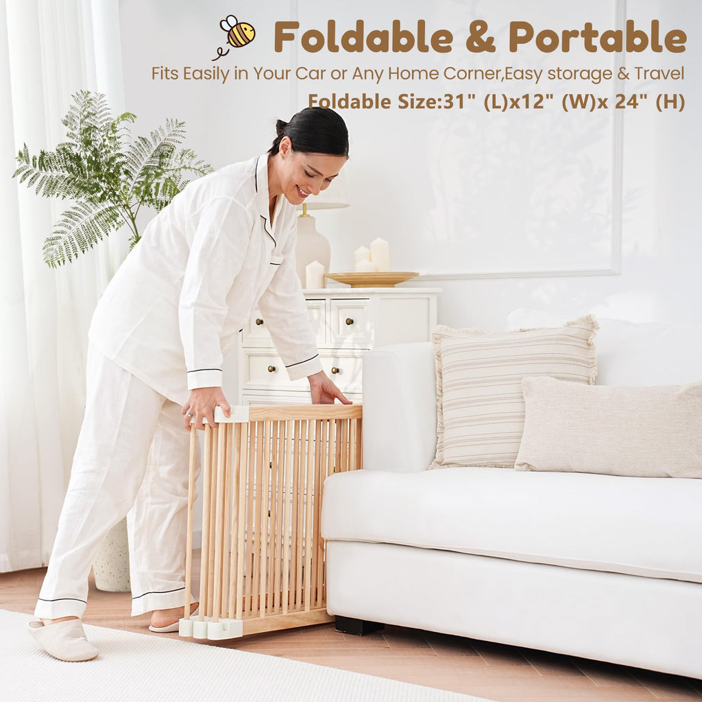 Foldable Wooden Baby Playpen with Gate S119298