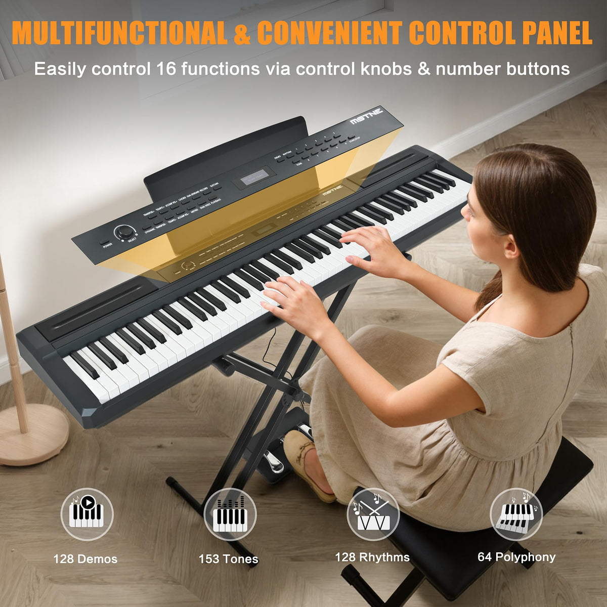 88 Key Weighted Hammer Action Digital Piano with Stand and 3 Pedal Unit T2802
