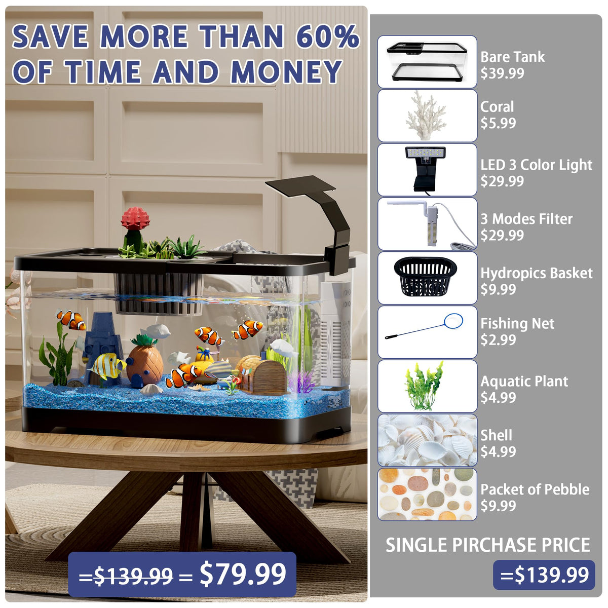 5.3 Gallon Fish Tank Starter Kit X585