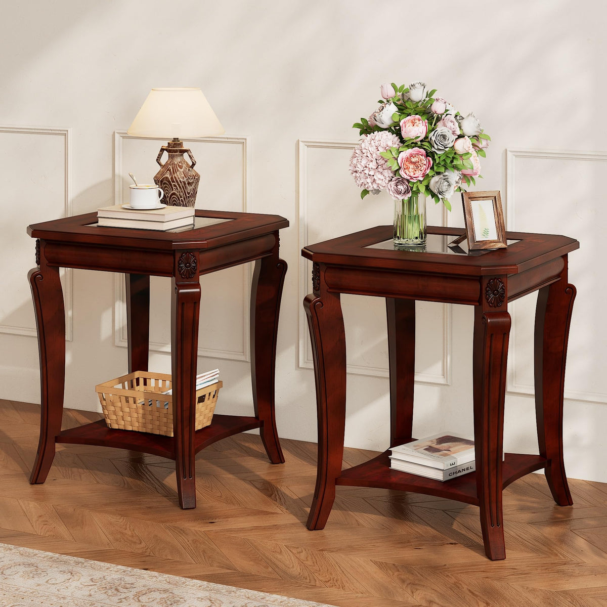 Set of 2 Solid Wood End Table W95362