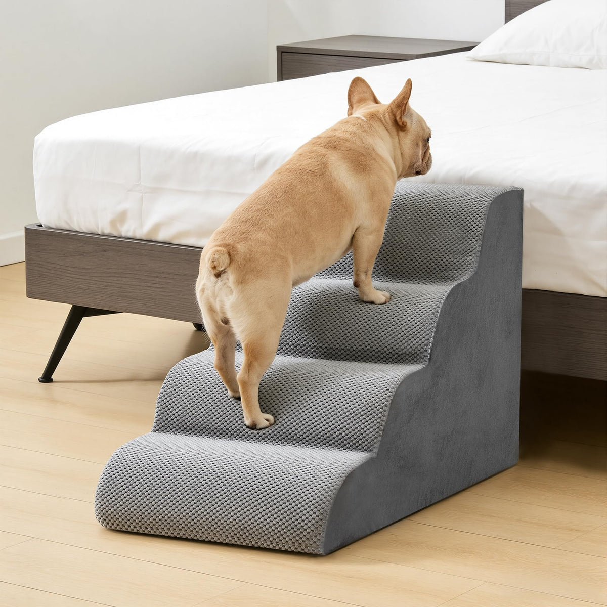 Grey 4-Step Curved Pet Dog Stairs R801