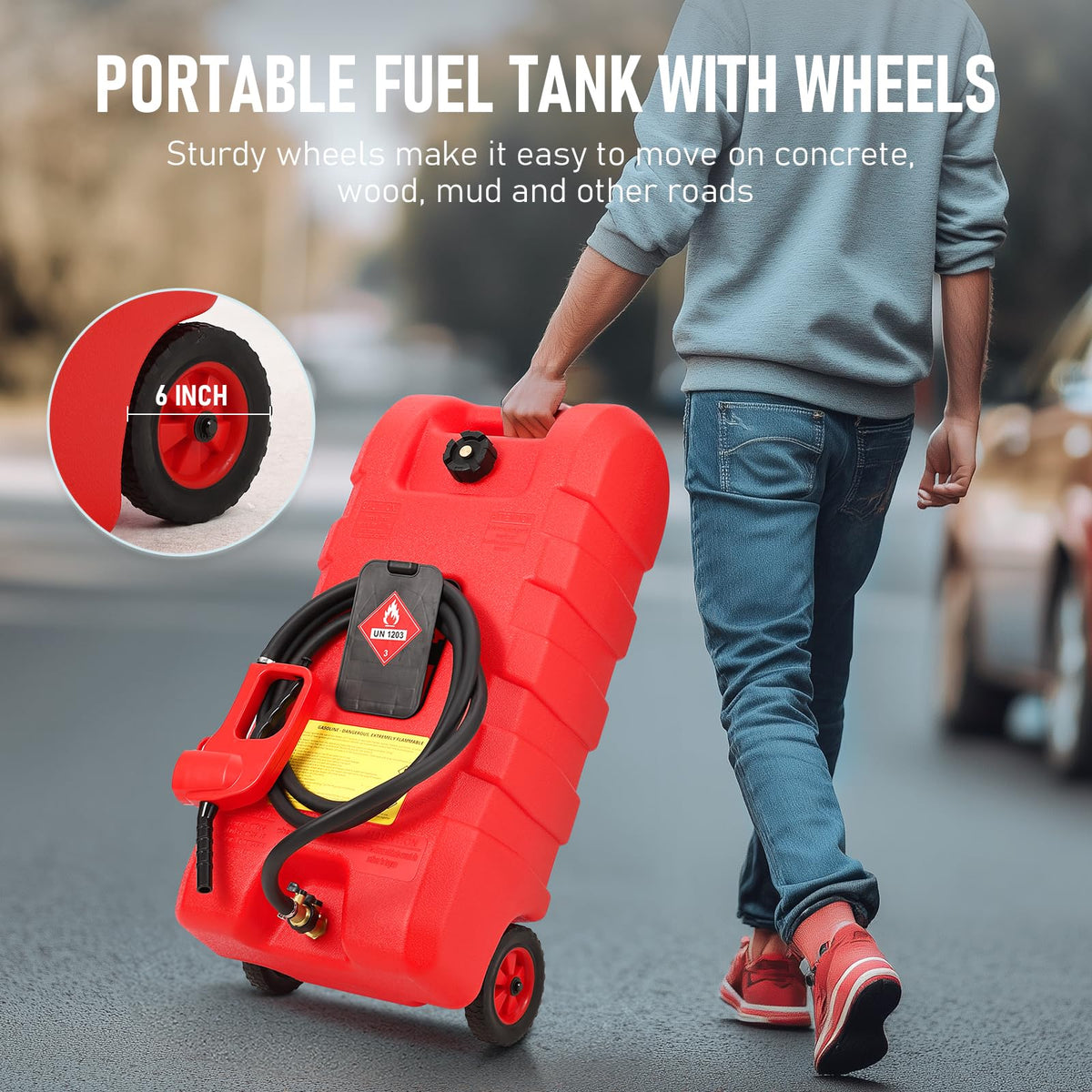 15 Gallon Wheeled Fuel Caddy with Manual Siphon Pump & 10FT Hose X843