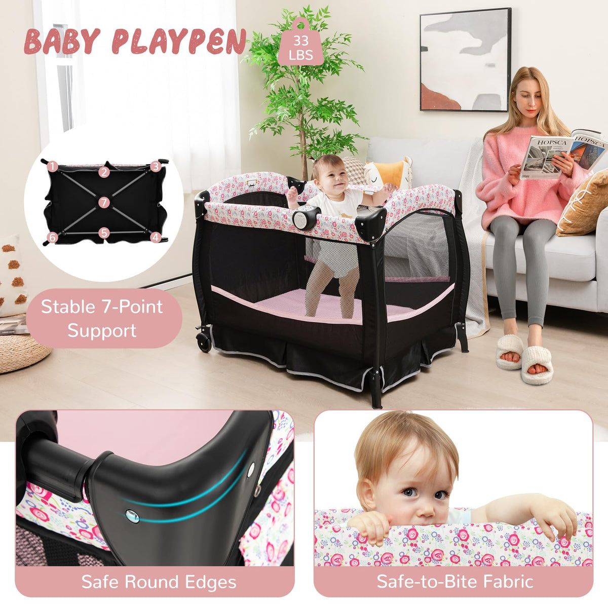 4 in 1 Portable Baby Playpen with Bassinet M9252