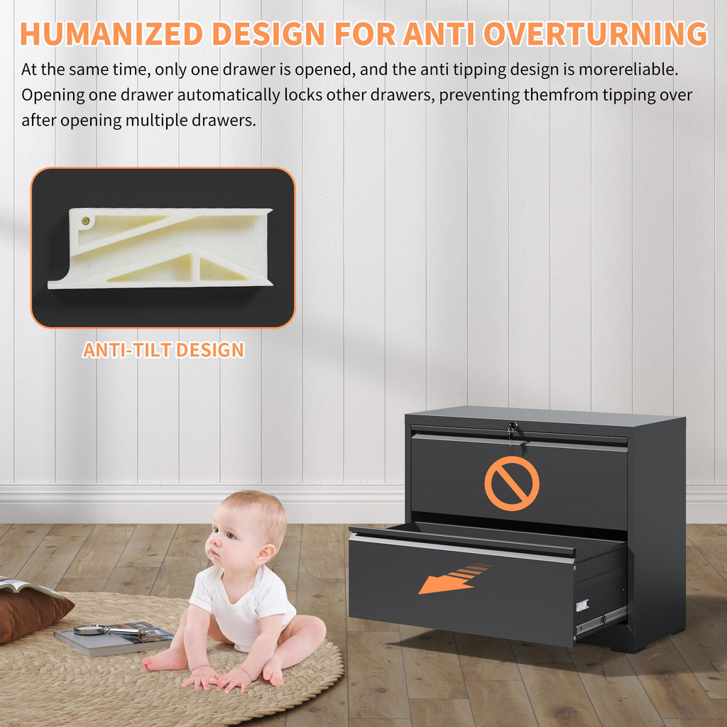 2 Drawer Black Metal File Cabinet with Lock H6548