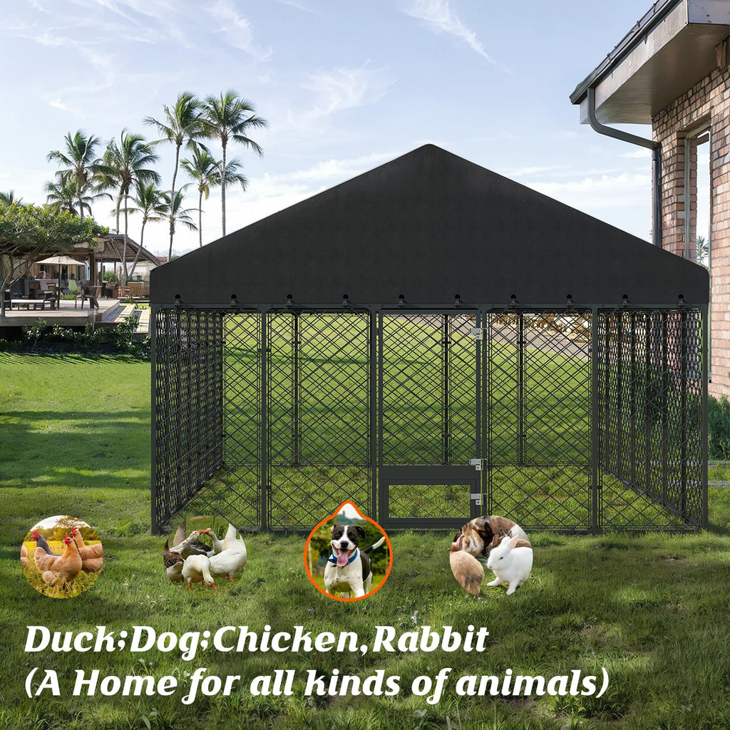 10x14FT Outdoor Dog Kennel with Roof W84852