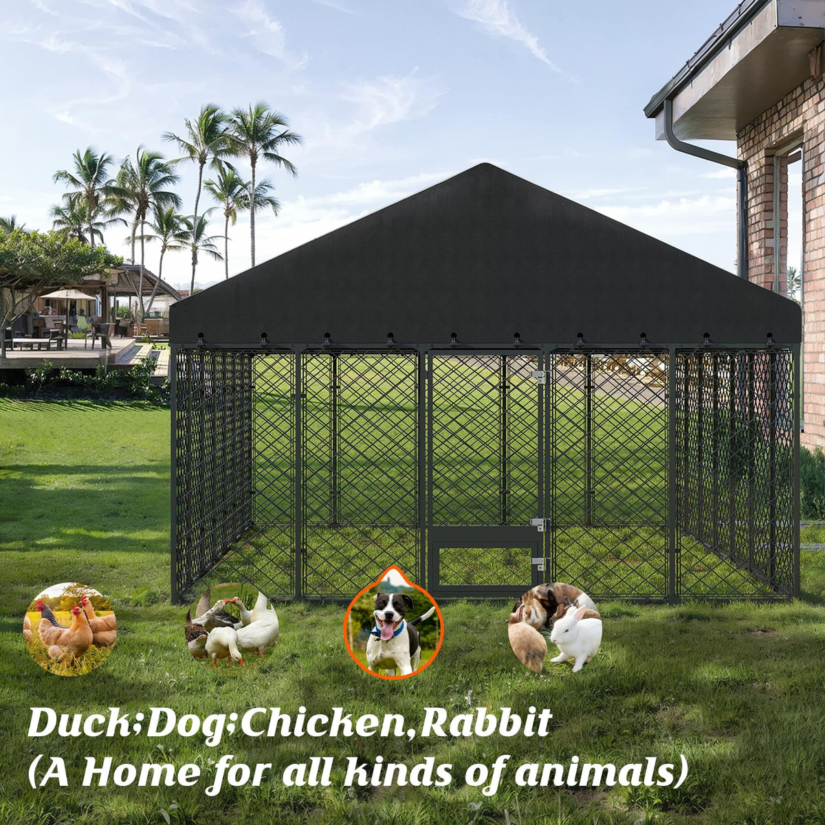10x14FT Outdoor Dog Kennel with Roof W84852