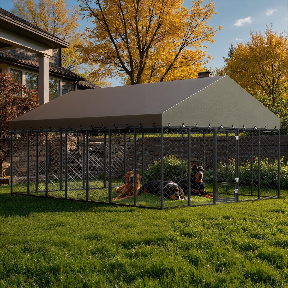 10x14FT Outdoor Dog Kennel with Roof W84852