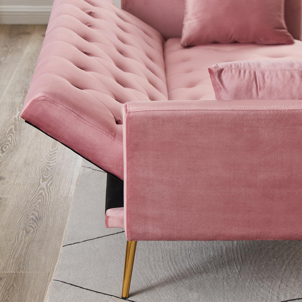 Pink Velvet Convertible Sleeper Sofa Bed C8802