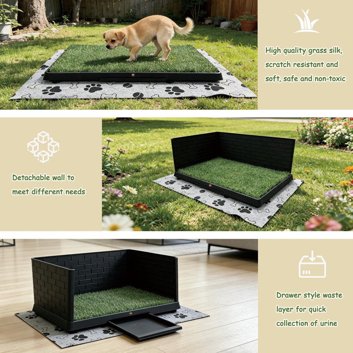 Dog Grass Pad with Tray, 30" X 20", with 2 Reusable Grass Pads P828