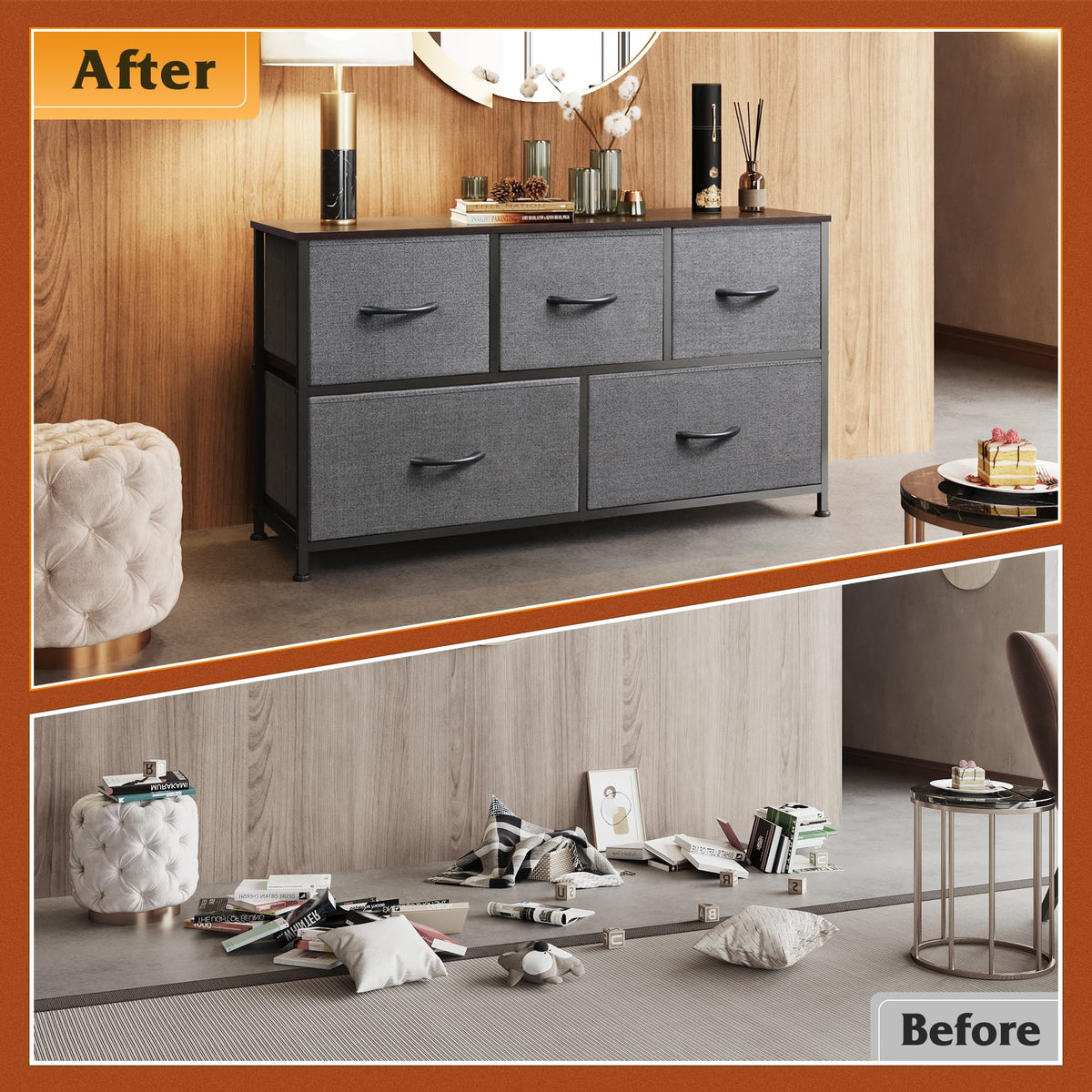 Wide 5 Drawer Dresser Dark Grey O2376