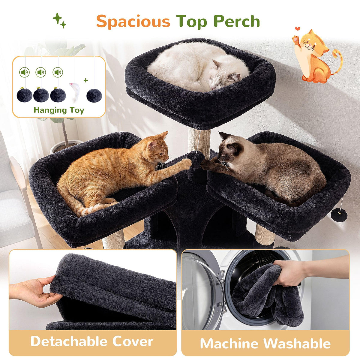 70 Inch Dark Gray Cat Tree with Scratching Post O2112