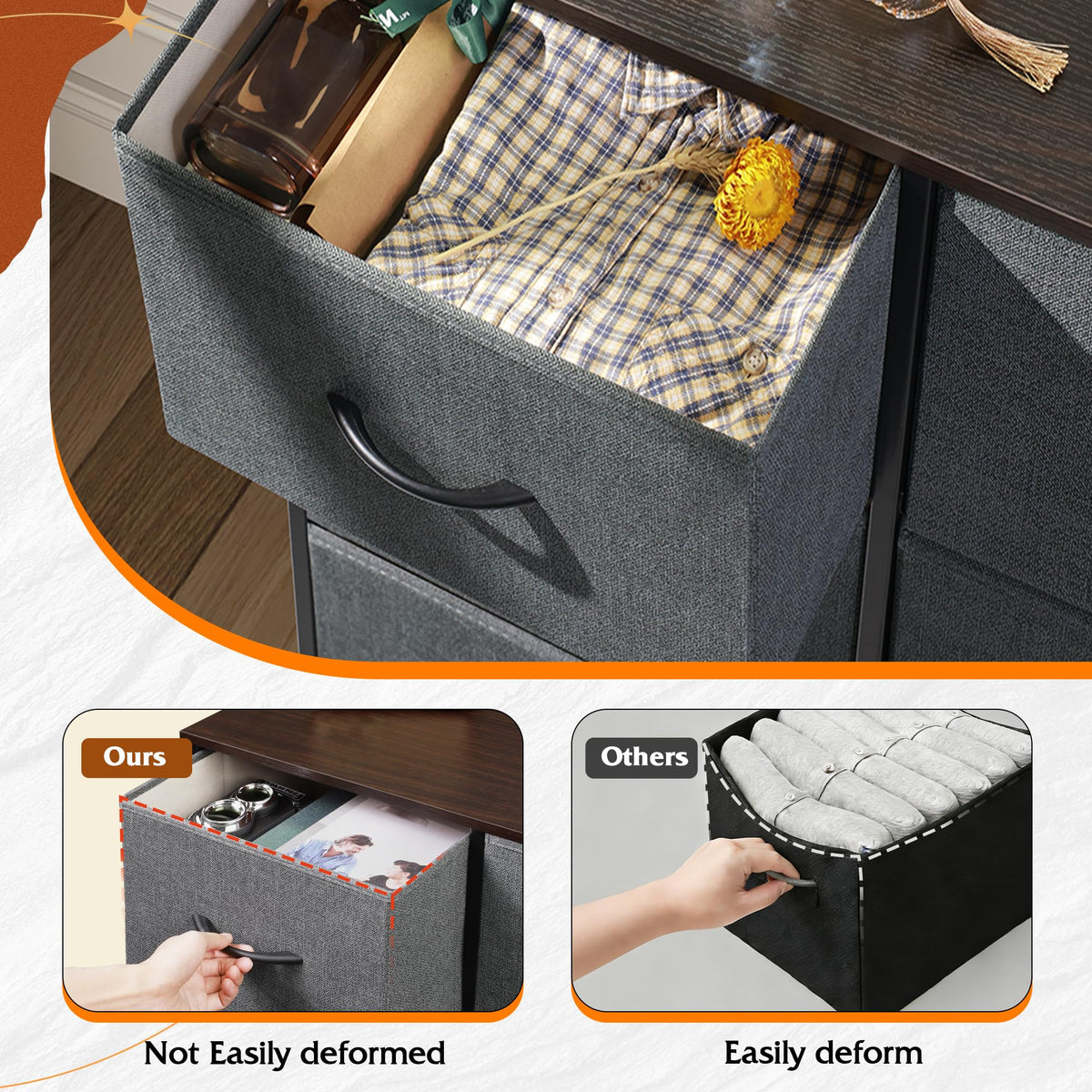 Wide 5 Drawer Dresser Dark Grey O2376
