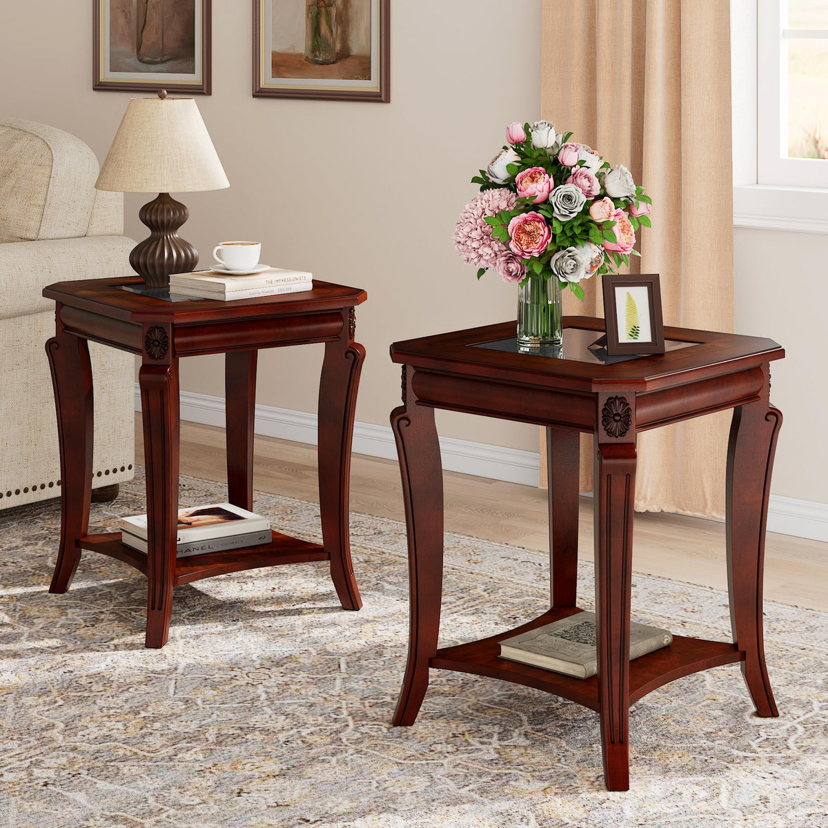Set of 2 Solid Wood End Table W95362