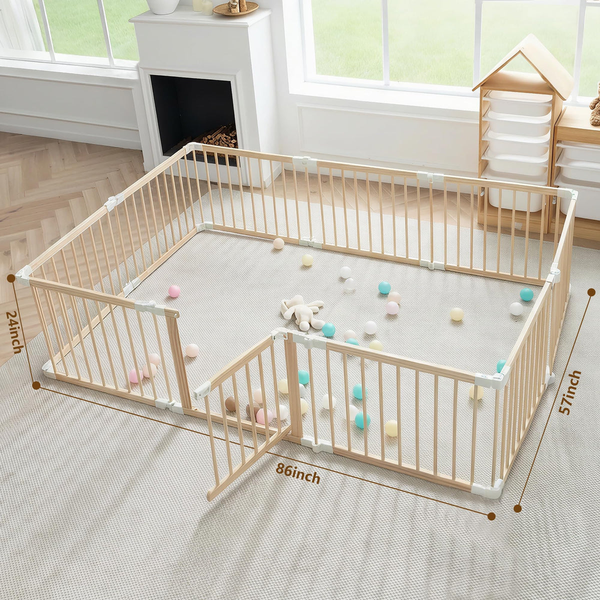 Foldable Wooden Baby Playpen with Gate S119298
