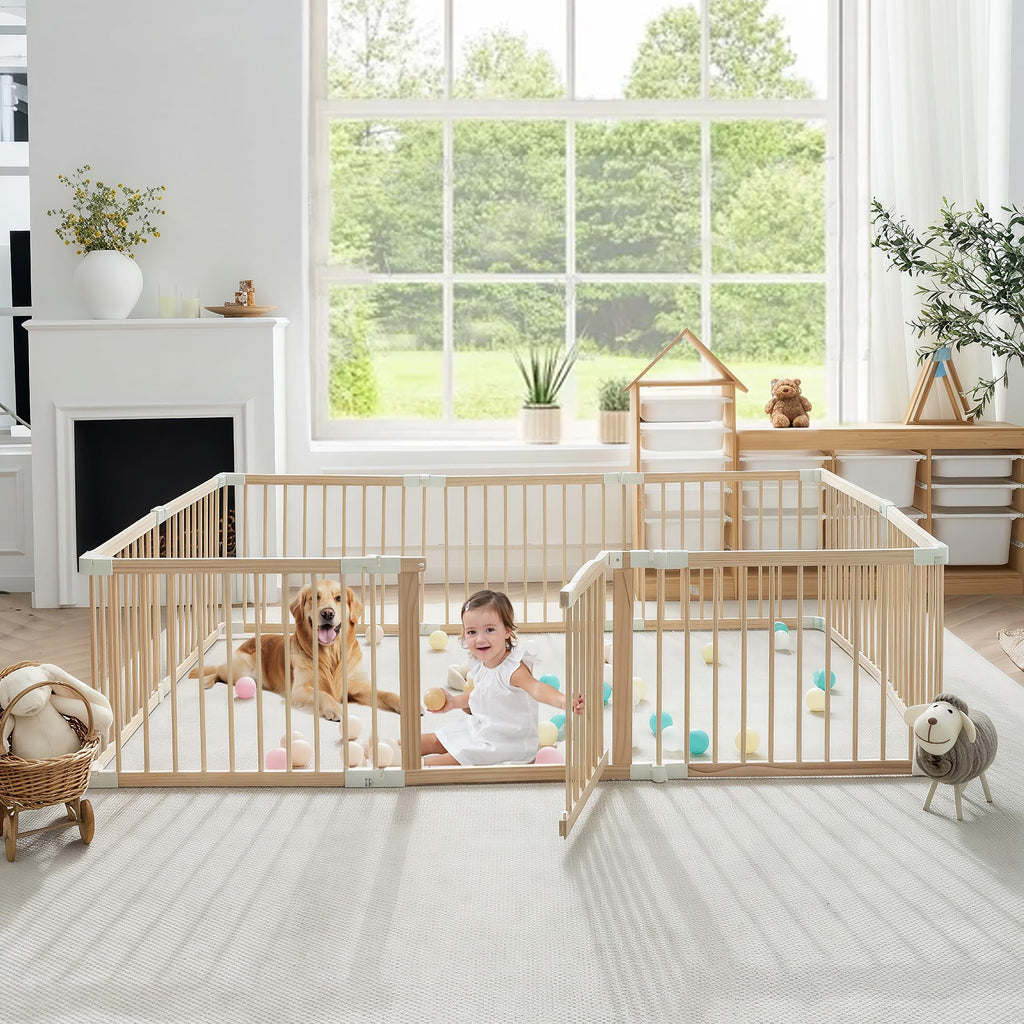Foldable Wooden Baby Playpen with Gate S119298