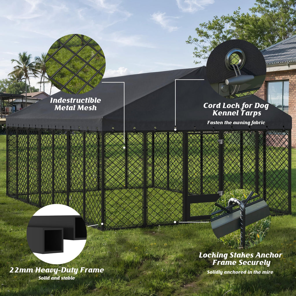 10x14FT Outdoor Dog Kennel with Roof W84852