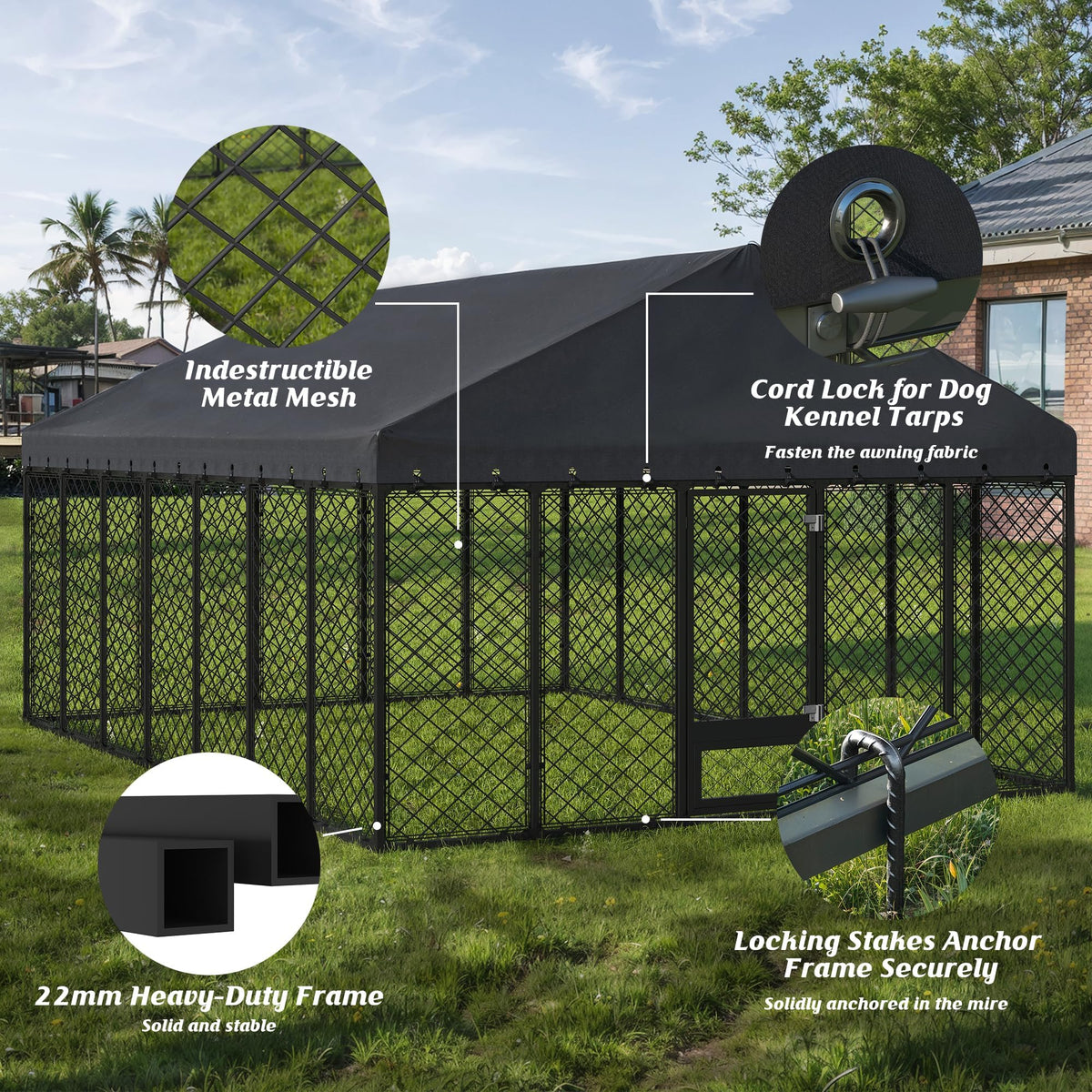 10x14FT Outdoor Dog Kennel with Roof W84852