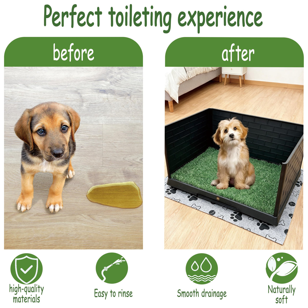 Dog Grass Pad with Tray, 30" X 20", with 2 Reusable Grass Pads P828