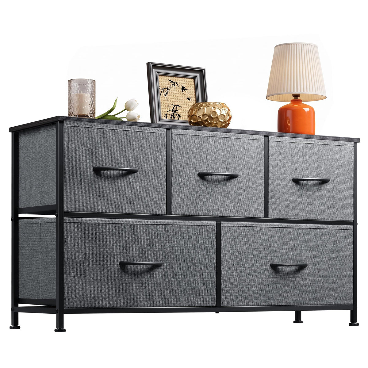 Wide 5 Drawer Dresser Dark Grey O2376