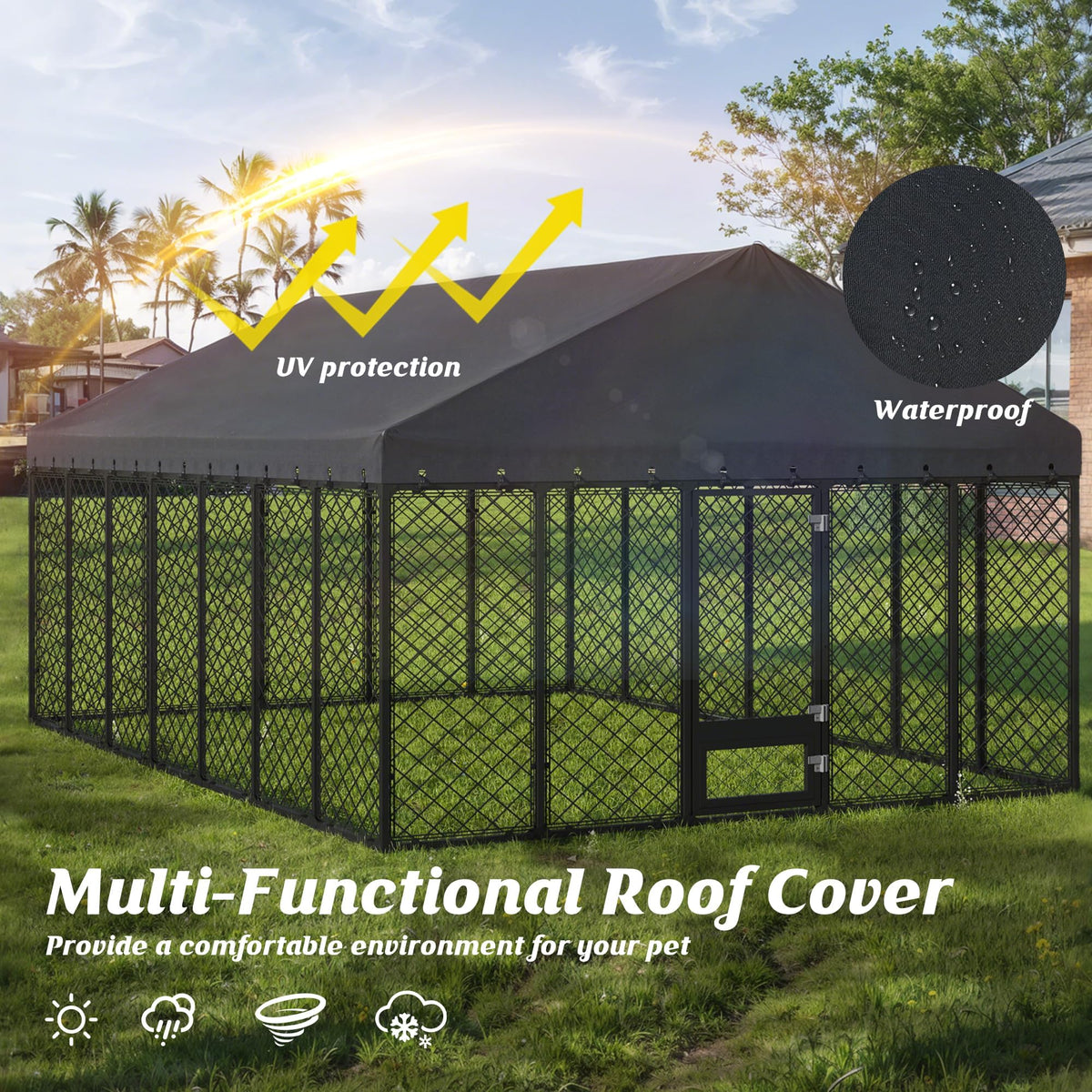 10x14FT Outdoor Dog Kennel with Roof W84852